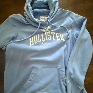 Hollister Pastel Blue Pullover Hoodie with Embroidered Logo